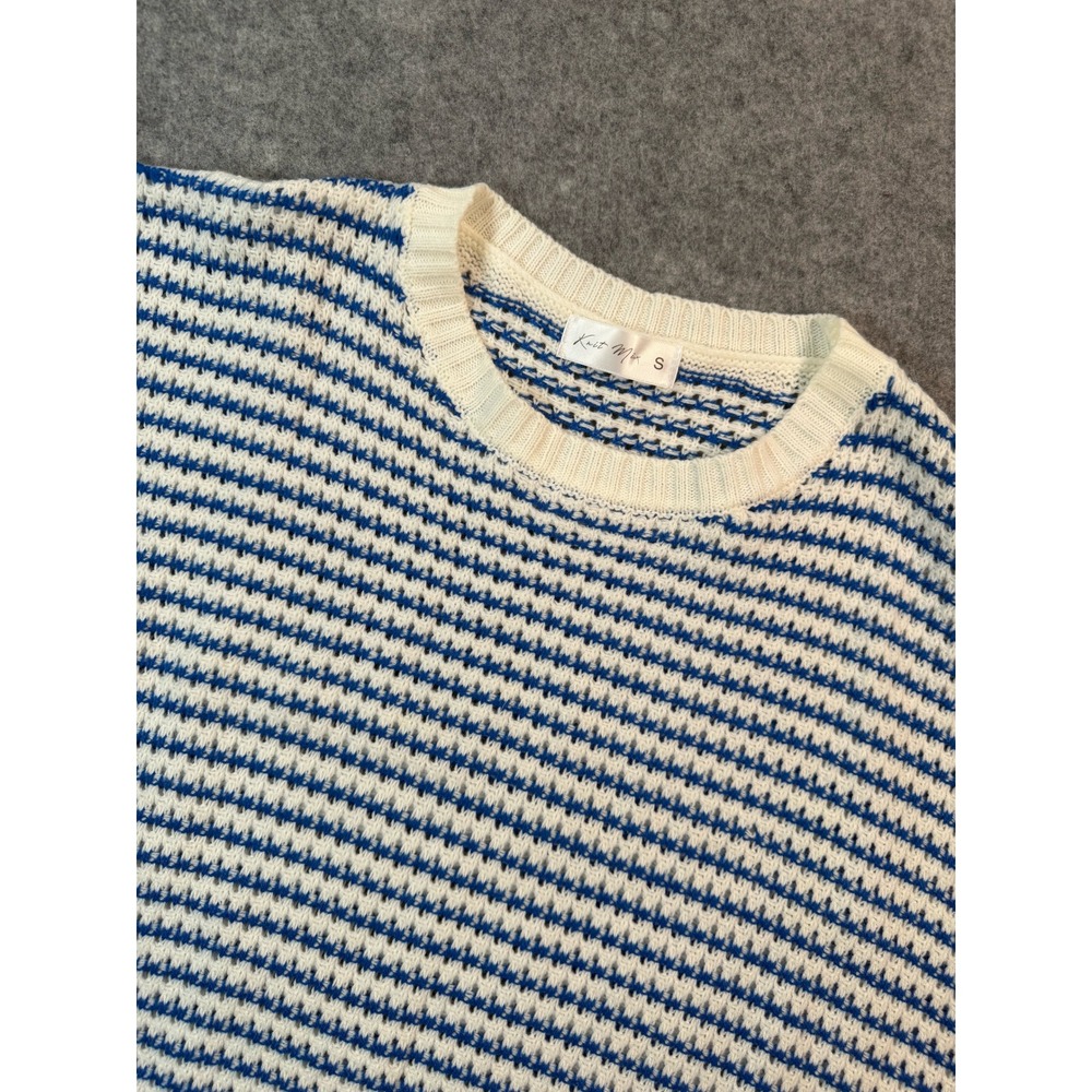 Knit Mix Womens Small Blue White Striped Sleeveless Sweater Vest Crew Neck